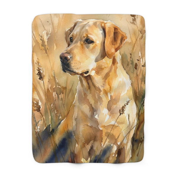 Labrador Retriever Watercolor Meadow Golden Throw Blanket | Premium Dog Art | Tritan