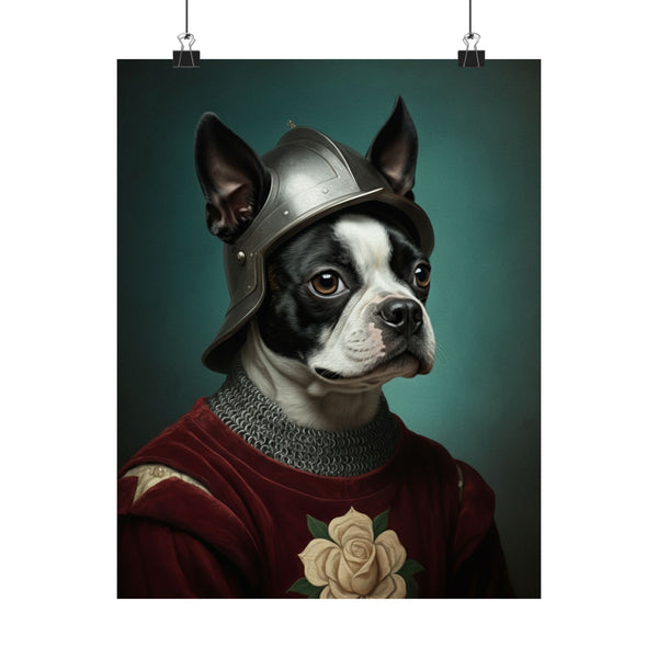 Boston Terrier Medieval Knight Portrait Matte Poster, Regal Dog Art Print, Boston Terrier Lover Gift, Wall Art