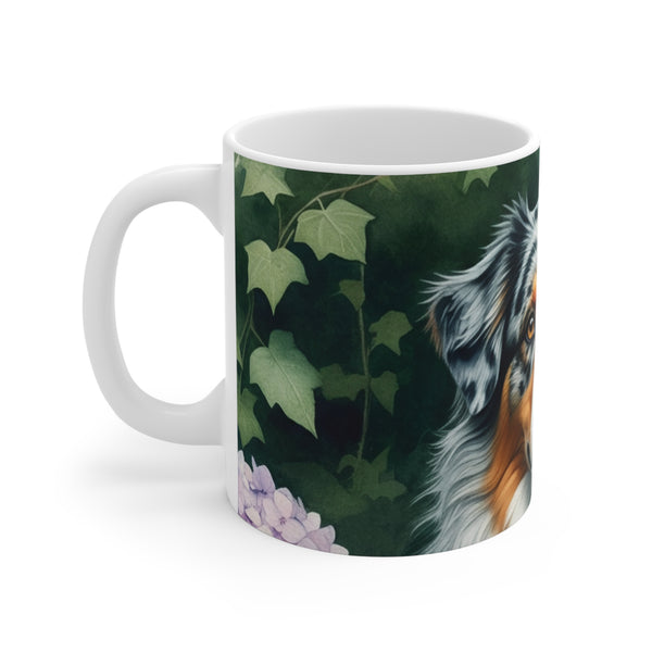 Australian Shepherd Watercolor Garden Peek Coffee Mug | Premium Dog Prints | Tritan