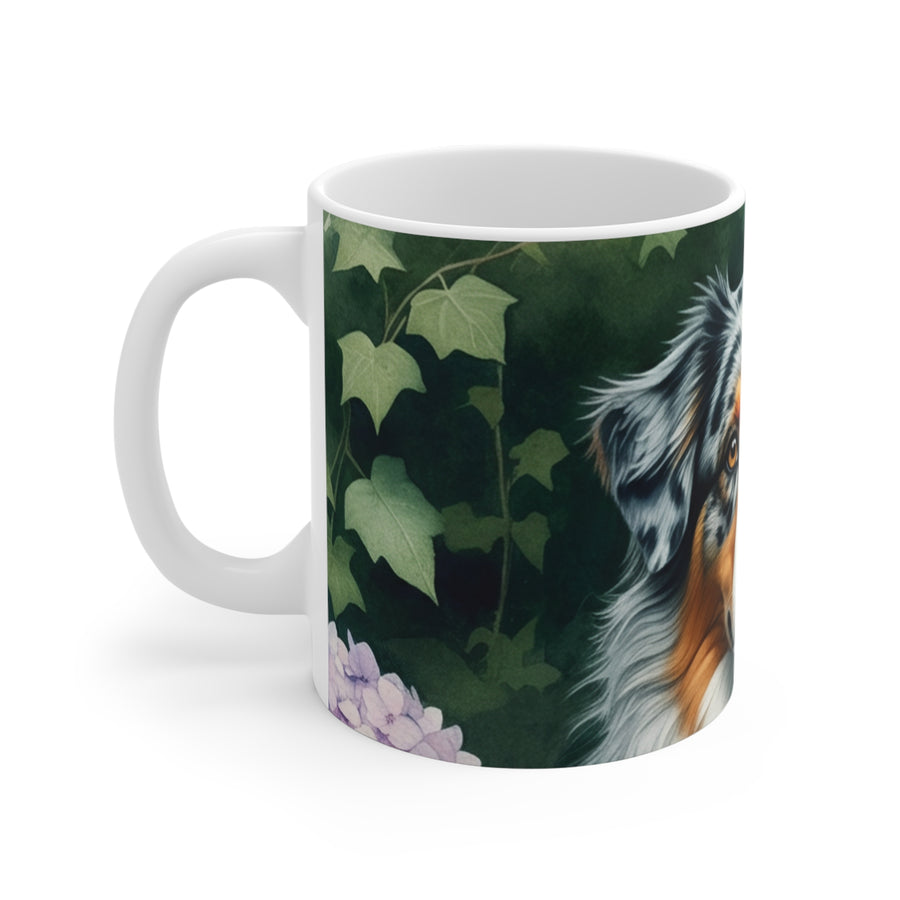 Australian Shepherd Watercolor Garden Peek Coffee Mug | Premium Dog Prints | Tritan — secondary view