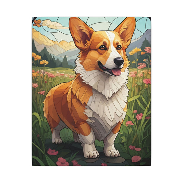 Corgi Stained Glass Canvas Wall Art | Vibrant Dog Lover Gift | Pet Portrait Home Decor | Modern Welsh Corgi Print