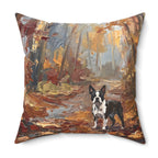 Boston Terrier Acrylic Painting Pillow, Autumn Woods Dog Art Decor, Boston Terrier Gift, Pet Lover Wall Art — view 7