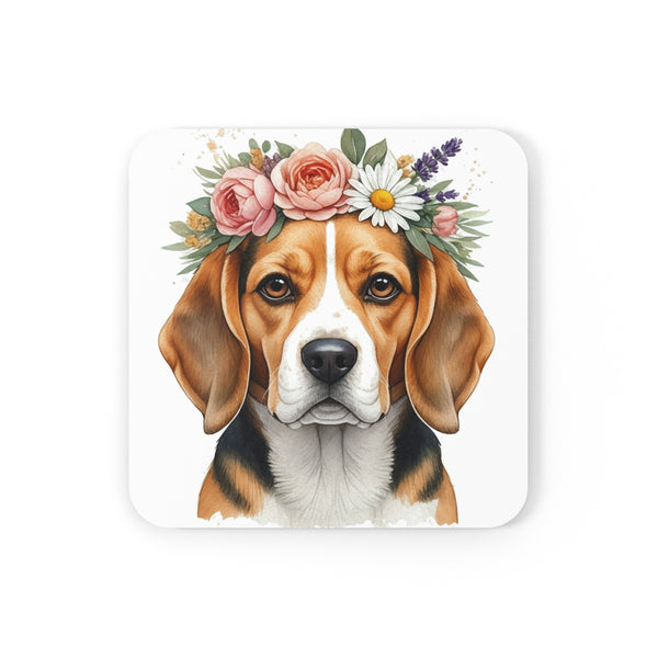 Beagle Watercolor Floral Crown Drink Coaster | Premium Dog Prints | Tritan