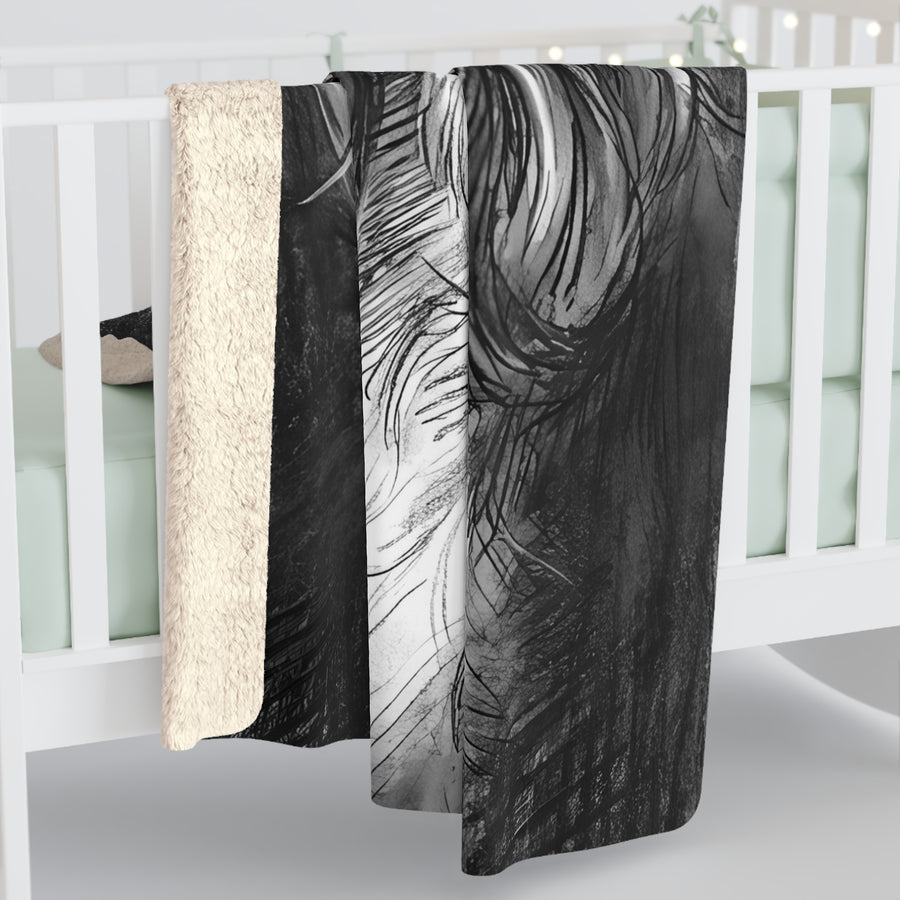 Cavalier King Charles Spaniel Charcoal Portrait Sherpa Fleece Blanket | Dog Lover Gift