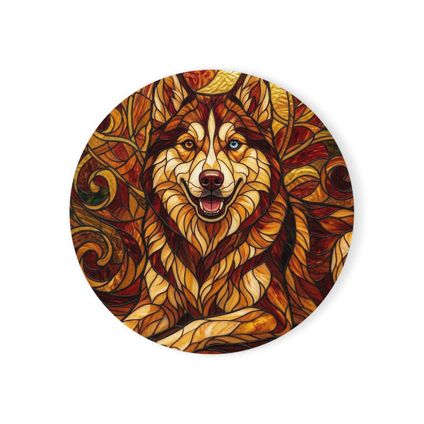 Siberian Husky Stained Glass Warm Jewel Cork Back Coaster | Dog Lover Gift