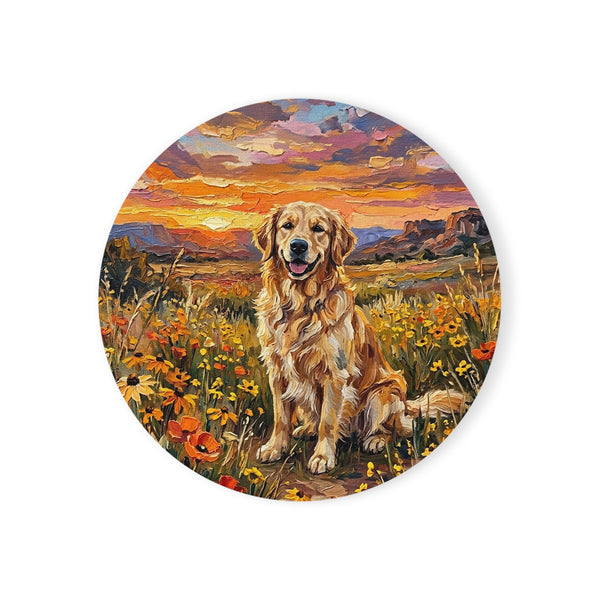 Golden Retriever Acrylic Gallery Print Sunset Prairie Drink Coaster | Premium Dog Prints | Tritan — primary view