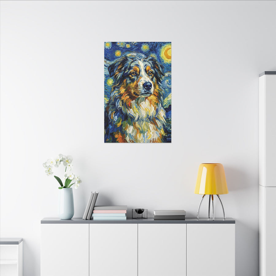 Australian Shepherd Post-Impressionist Oil Painting Canvas Art, Aussie Dog Wall Decor, Pet Lover Gift, Dog Mom Dad Present