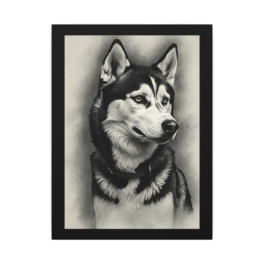 Siberian Husky Charcoal Portrait Canvas Wall Art, Dog Lover Gift, Pet Memorial Art, Nordic Dog Home Decor