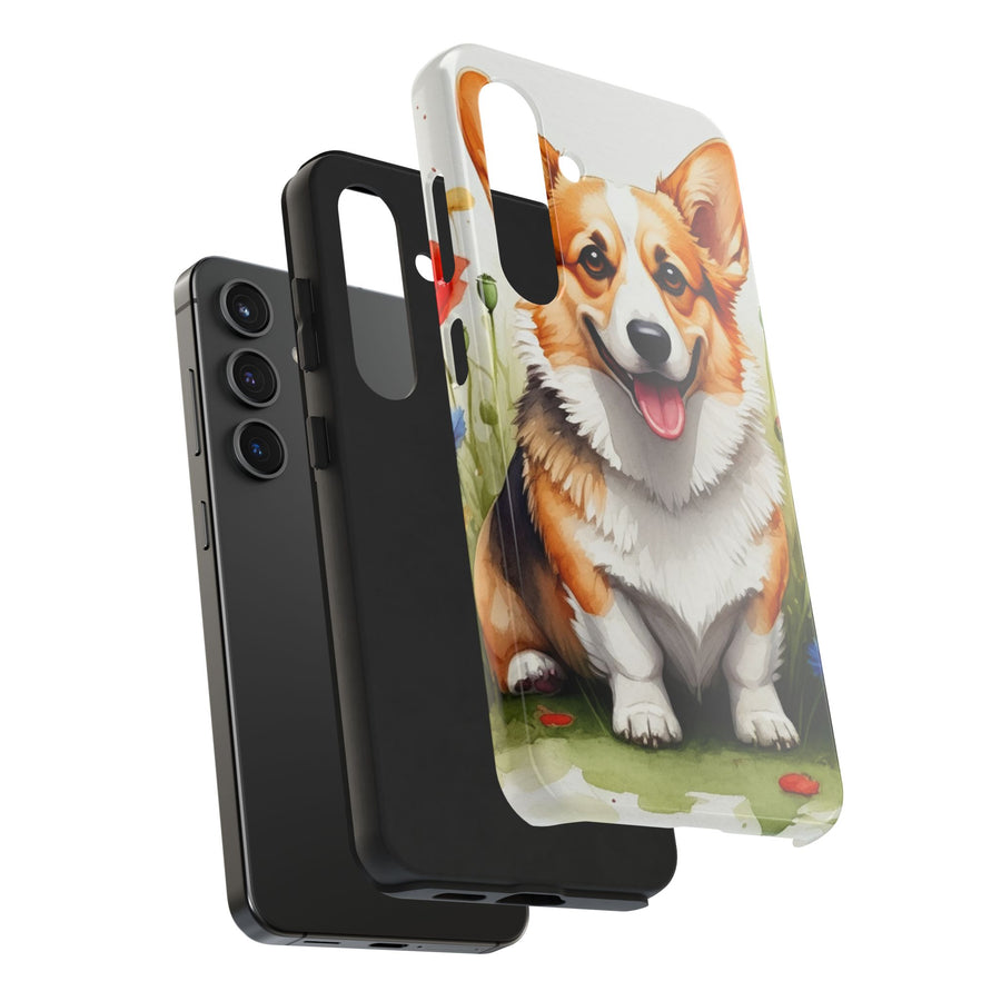 Corgi Watercolor Wildflower Field Phone Case | Premium Dog Prints | Tritan — detail view