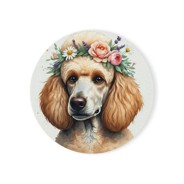 Poodle Watercolor Floral Crown Drink Coaster | Premium Dog Prints | Tritan