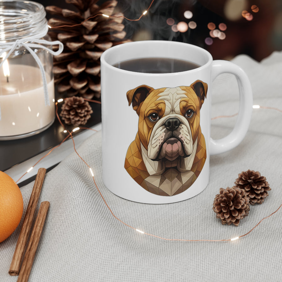 English Bulldog Stained Glass Monochrome Gold Ceramic Mug 11oz | Dog Lover Gift