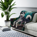 Siberian Husky Low Poly Forest Sherpa Fleece Blanket | Dog Lover Gift
