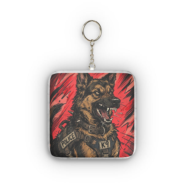 The Defender German Shepherd Plush Keychain | Comic Dog Art Gift