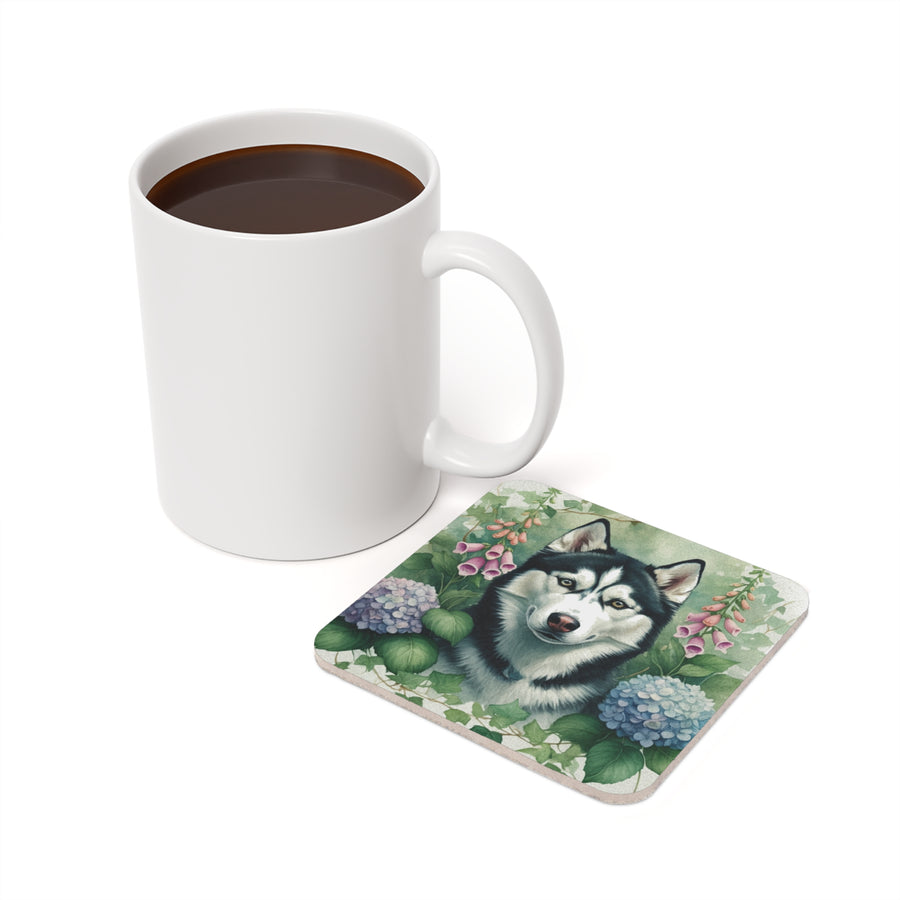 Siberian Husky Watercolor Garden Peek Drink Coaster | Premium Dog Prints | Tritan — detail view