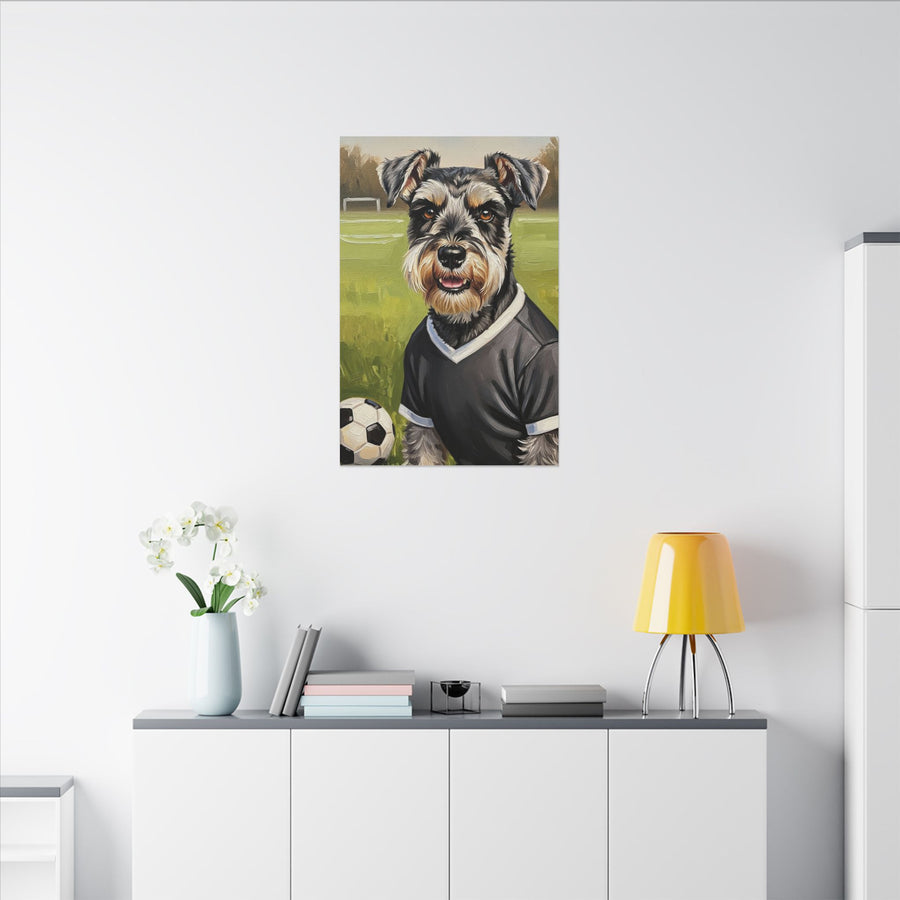 Miniature Schnauzer Soccer Portrait Oil Painting Canvas Wall Art, Schnauzer Dog Lover Gift, Pet Decor, Sports Fan Home Decor