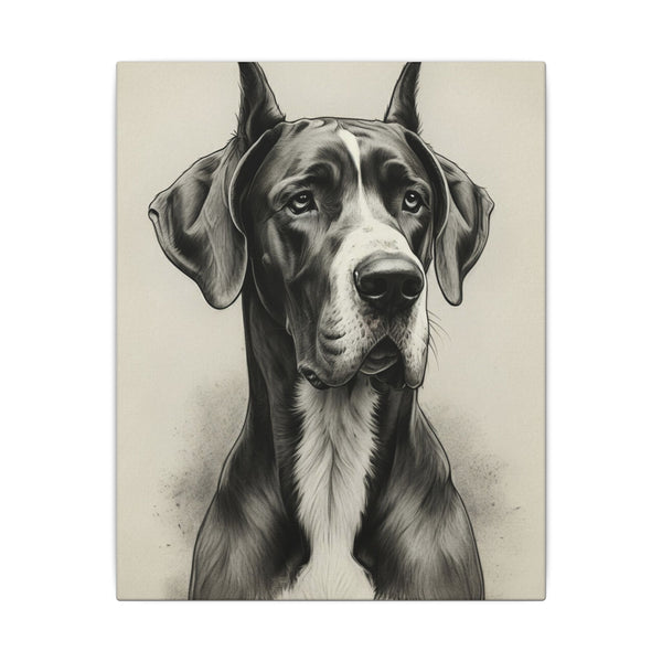 Great Dane Charcoal Portrait Canvas Wall Art | Majestic Dog Print | Large Breed Pet Memorial Gift | Dog Lover Home Decor | Stretched Canvas