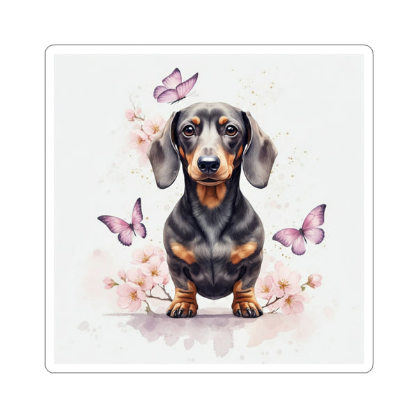 Dachshund Watercolor Butterfly Bloom Kiss-Cut Stickers | Premium Dog Prints | Tritan