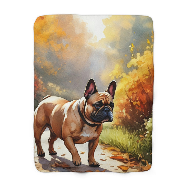 French Bulldog Watercolor Autumn Path Throw Blanket | Premium Dog Prints | Tritan