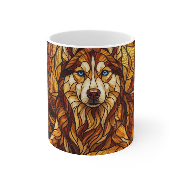 Siberian Husky Stained Glass Warm Jewel Ceramic Mug 11oz | Dog Lover Gift