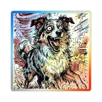 Australian Shepherd Comic Pop Art vinyl sticker by Tritan, angled view