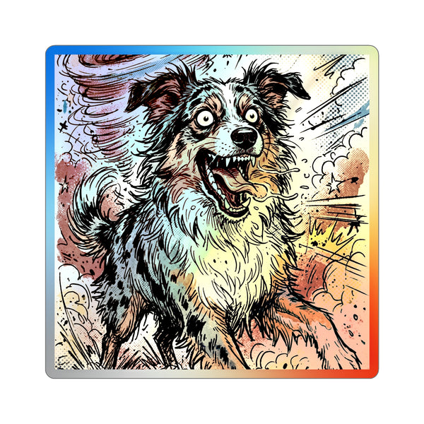 The Frantic Aussie Holographic Sticker | Australian Shepherd Comic Dog Art