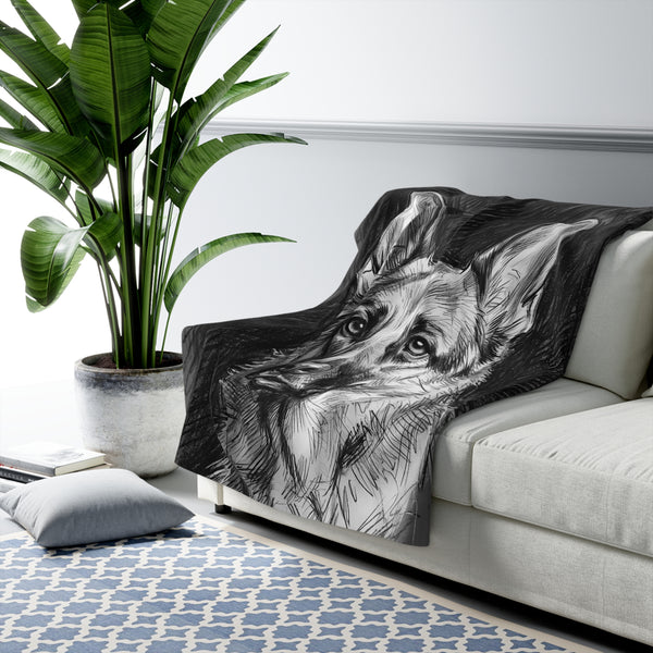 German Shepherd Charcoal Portrait Throw Blanket | Premium Dog Art | Tritan