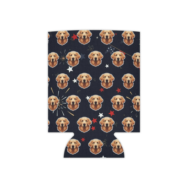 Golden Retriever Can Cooler, America 250 Patriotic Dog Pattern, America 250 Gift for Dog Lovers, Summer Party Drink Insulator, Retriever Dad Mom