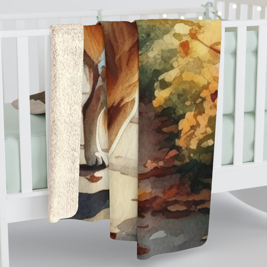 Golden Retriever Watercolor Autumn Path Throw Blanket | Premium Dog Prints | Tritan — detail view