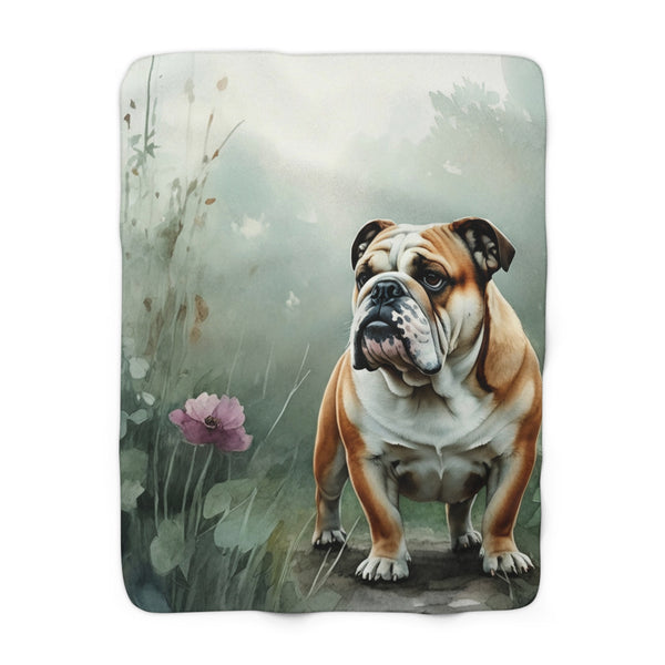 English Bulldog Watercolor Rain Garden Throw Blanket | Premium Dog Prints | Tritan