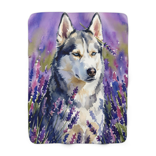Siberian Husky Watercolor Lavender Fields Throw Blanket | Premium Dog Art | Tritan