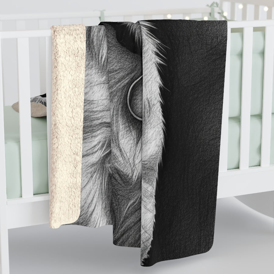 Shih Tzu Charcoal Portrait Sherpa Fleece Blanket | Dog Lover Gift — detail view