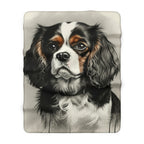 Cavalier King Charles Spaniel Charcoal Portrait Sherpa Fleece Blanket | Dog Lover Gift — view 3 of 9