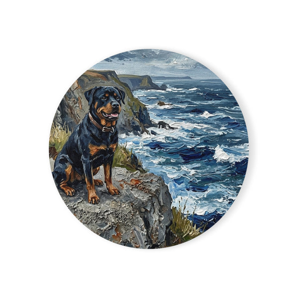 Acrylic Gallery Print Rottweiler - Coastal Cliffside | Cork Back Coaster — primary view