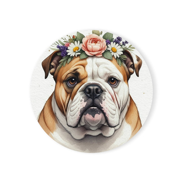 English Bulldog Watercolor Floral Crown Gift Set — Mug + Coaster + Sticker | Tritan — Lifestyle View