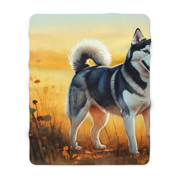 Siberian Husky Watercolor Meadow Golden Throw Blanket | Premium Dog Prints | Tritan