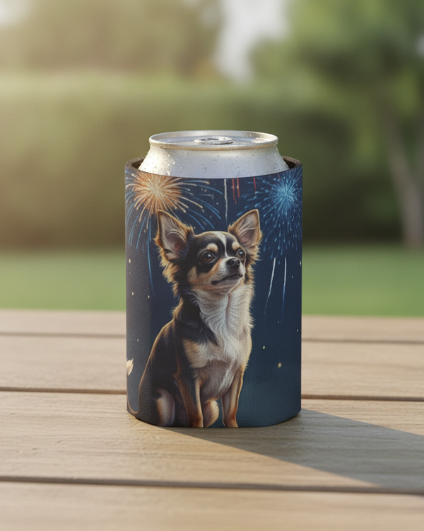 Chihuahua Can Cooler, America 250 Patriotic Dog Pattern, Dog Lover Gift, America 250 Party Favor