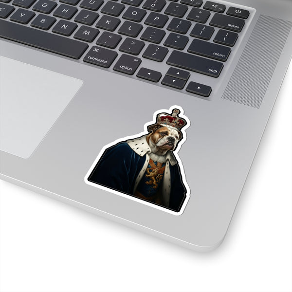 English Bulldog Kings & Queens Royal Portrait Sticker, Dog Portrait Vinyl Decal, Kiss-Cut Sticker, English Bulldog Lover Gift — Lifestyle View