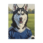 Siberian Husky Oil Painting Soccer Portrait Canvas Art | Dog Wall Decor | Pet Lover Gift for Sports Fans