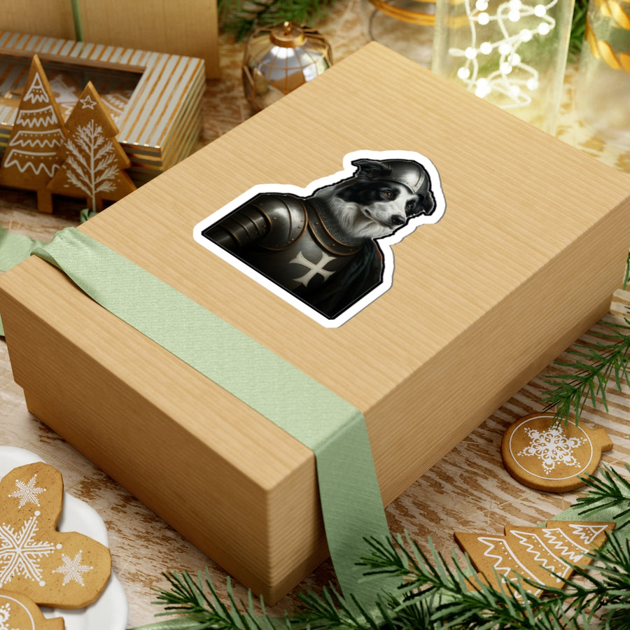 Border Collie Medieval Knight Portrait Sticker, Dog Portrait Vinyl Decal, Kiss-Cut Sticker, Border Collie Lover Gift