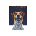 Jack Russell Terrier Can Cooler, America 250 Patriotic Dog Gift, America 250 Pattern JRT Beer Cozie, Dog Mom Drinkware Accessory, Summer Party Dec — primary view