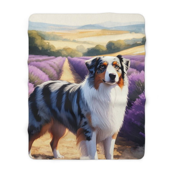 Australian Shepherd Watercolor Lavender Fields Throw Blanket | Premium Dog Prints | Tritan