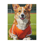 Corgi Oil Painting Soccer Portrait Canvas, Funny Dog Wall Art Decor, Pembroke Welsh Corgi Lover Gift for Him Her, Pet Art Print