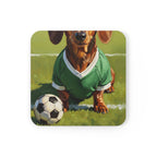 Dachshund Soccer Player Coaster | Oil Painting Dog Art | Wiener Dog Gift | Pet Portrait Decor