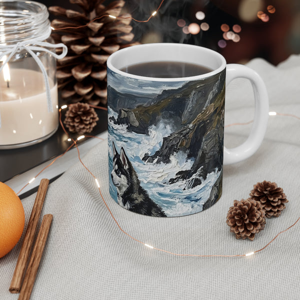 Siberian Husky Acrylic Gallery Print Coastal Cliffside Coffee Mug | Premium Dog Prints | Tritan — Lifestyle View