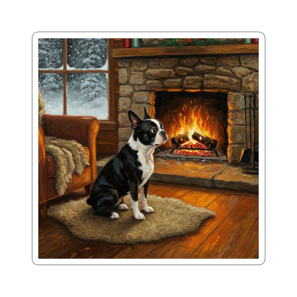 Acrylic Boston Terrier - Winter Hearth | Kiss-Cut Stickers