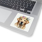 Labrador Retriever Watercolor Floral Crown Kiss-Cut Stickers | Premium Dog Prints | Tritan