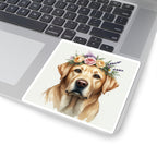 Labrador Retriever Watercolor Floral Crown Kiss-Cut Stickers | Premium Dog Prints | Tritan