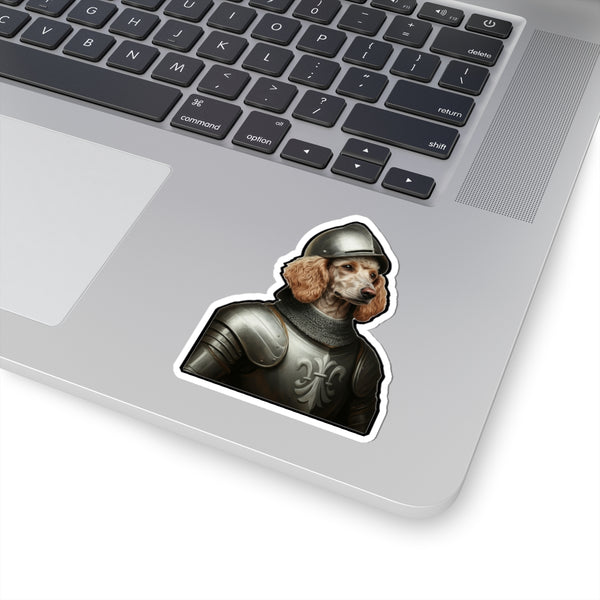 Poodle Medieval Knight Portrait Sticker, Dog Portrait Vinyl Decal, Kiss-Cut Sticker, Poodle Lover Gift — Lifestyle View