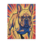 French Bulldog Pop Art Canvas - Dynamic Comic Book Style Wall Art with Halftone Dots - Energetic Retro Dog Print