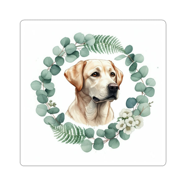 Labrador Retriever Watercolor Botanical Wreath Kiss-Cut Stickers | Premium Dog Prints | Tritan